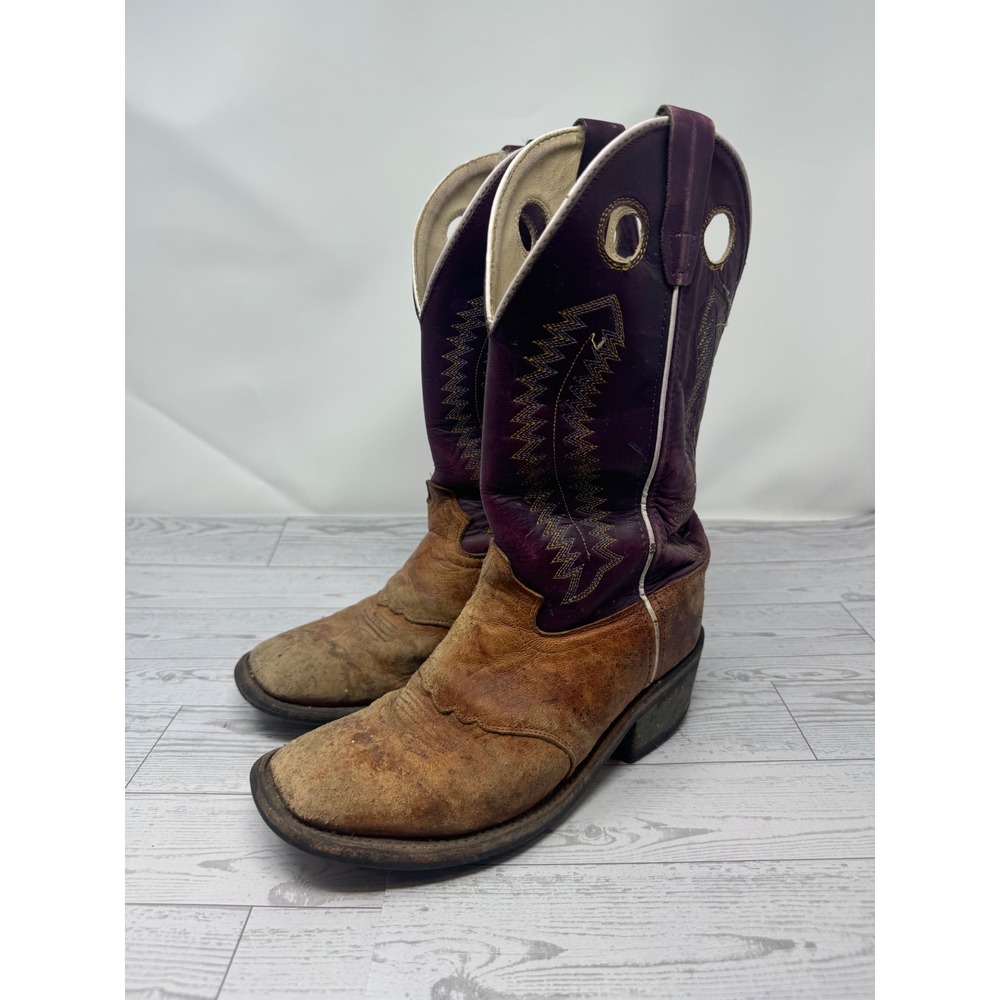 Old West Kids Cowboy Boots Square Toe Western Riding Boots Brown Purple‎